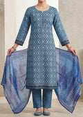 Geometric Blue Print 3 Piece Unstitched Printed Lawn Dress