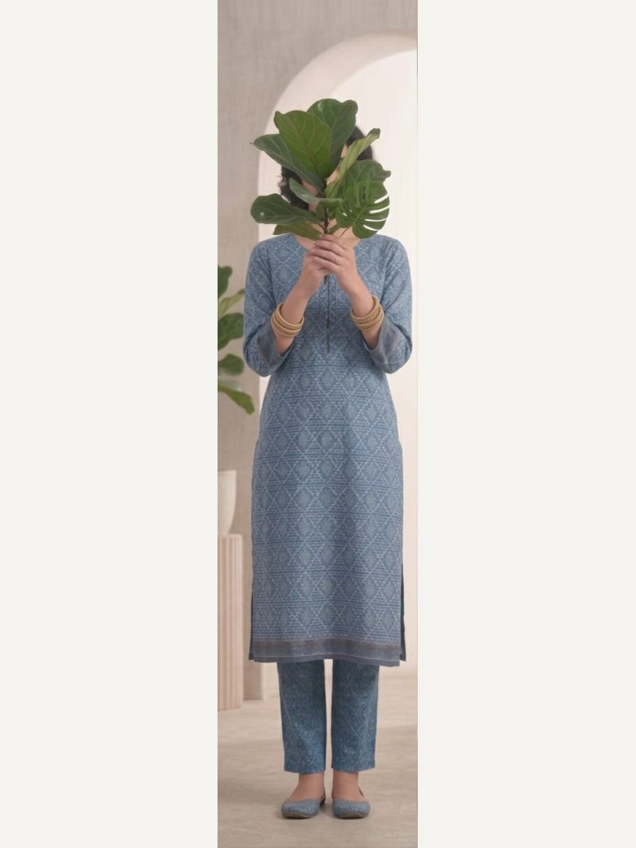 Geometric Blue Print 3 Piece Unstitched Printed Lawn Dress