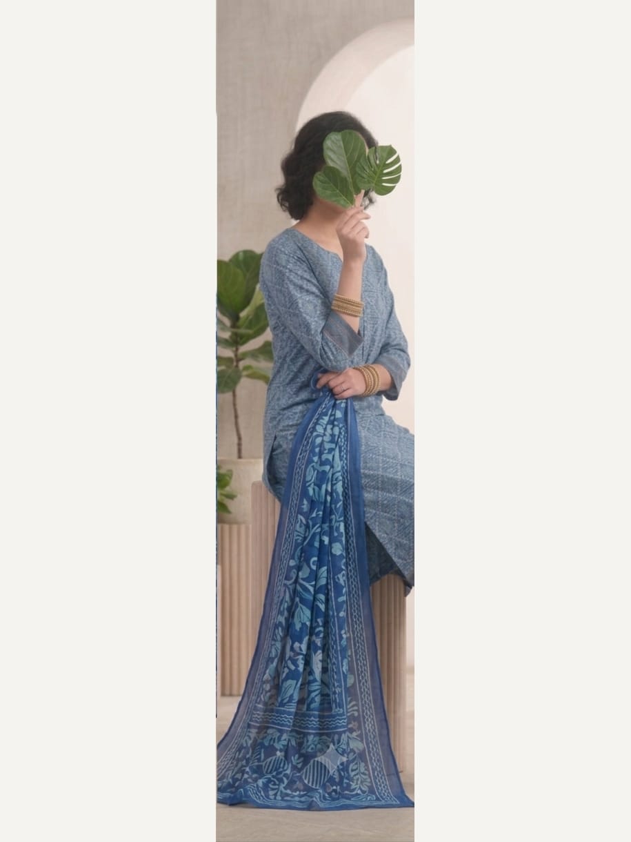 Geometric Blue Print 3 Piece Unstitched Printed Lawn Dress