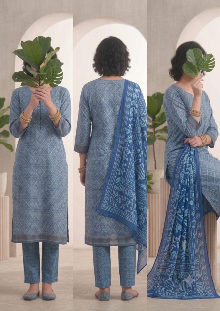 Geometric Blue Print 3 Piece Unstitched Printed Lawn Dress