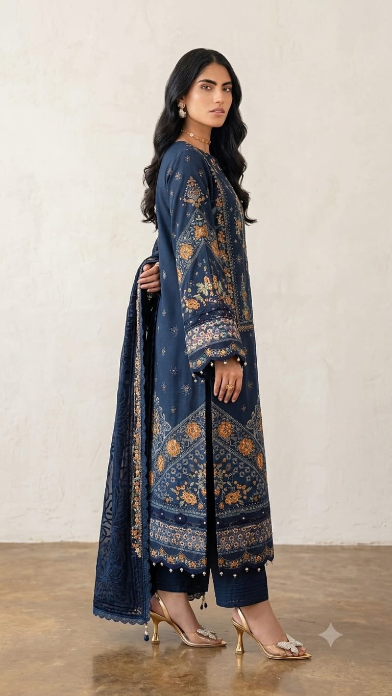 Midnight Embroidery 3 Piece Viscose Unsitched