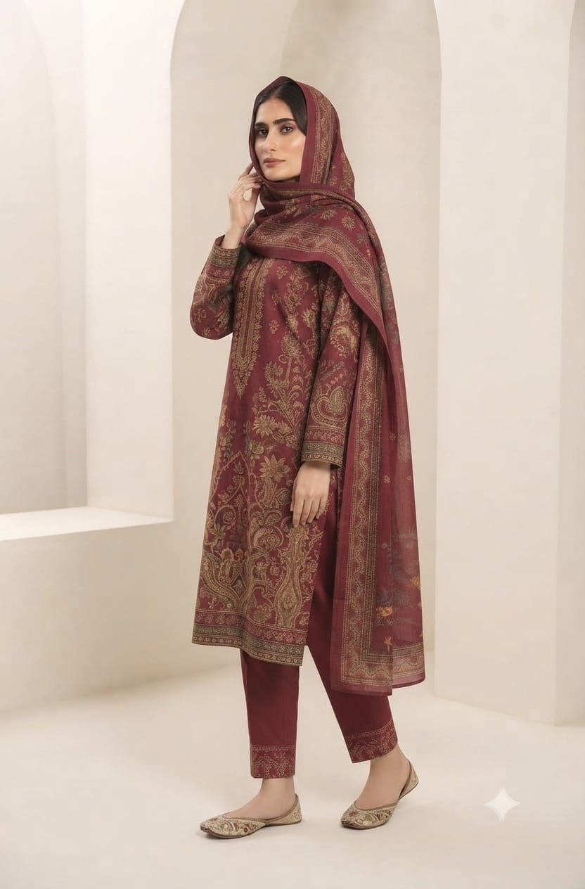 J. 3 Piece Unstitched Lawn Suit