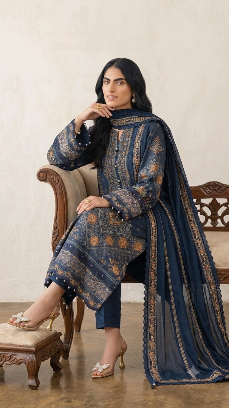 Midnight Embroidery 3 Piece Viscose Unsitched
