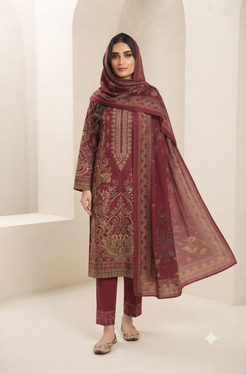 J. 3 Piece Unstitched Lawn Suit